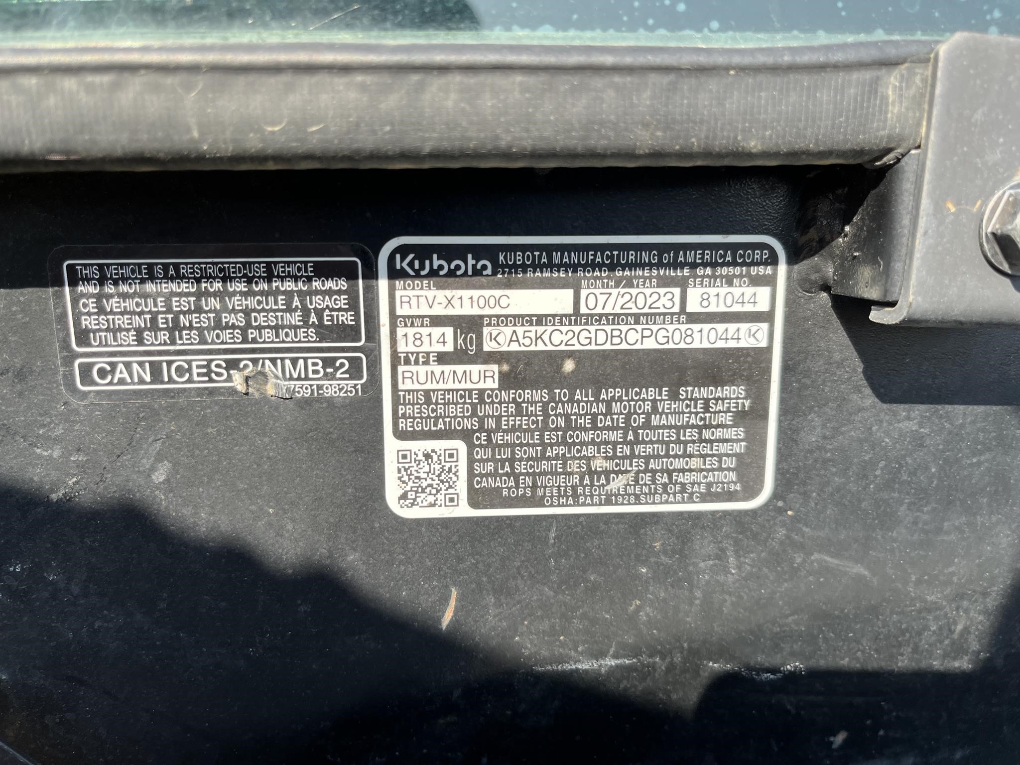 2023 Kubota RTV1100C