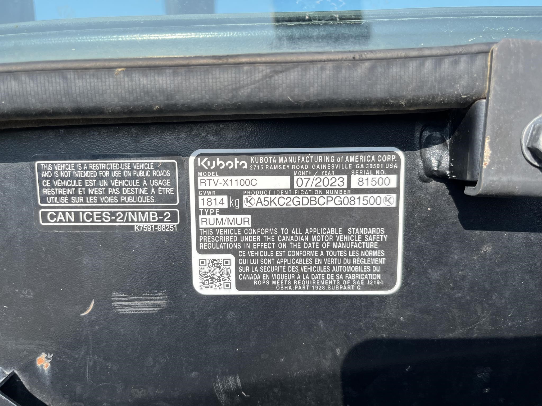 2023 Kubota RTV1100C