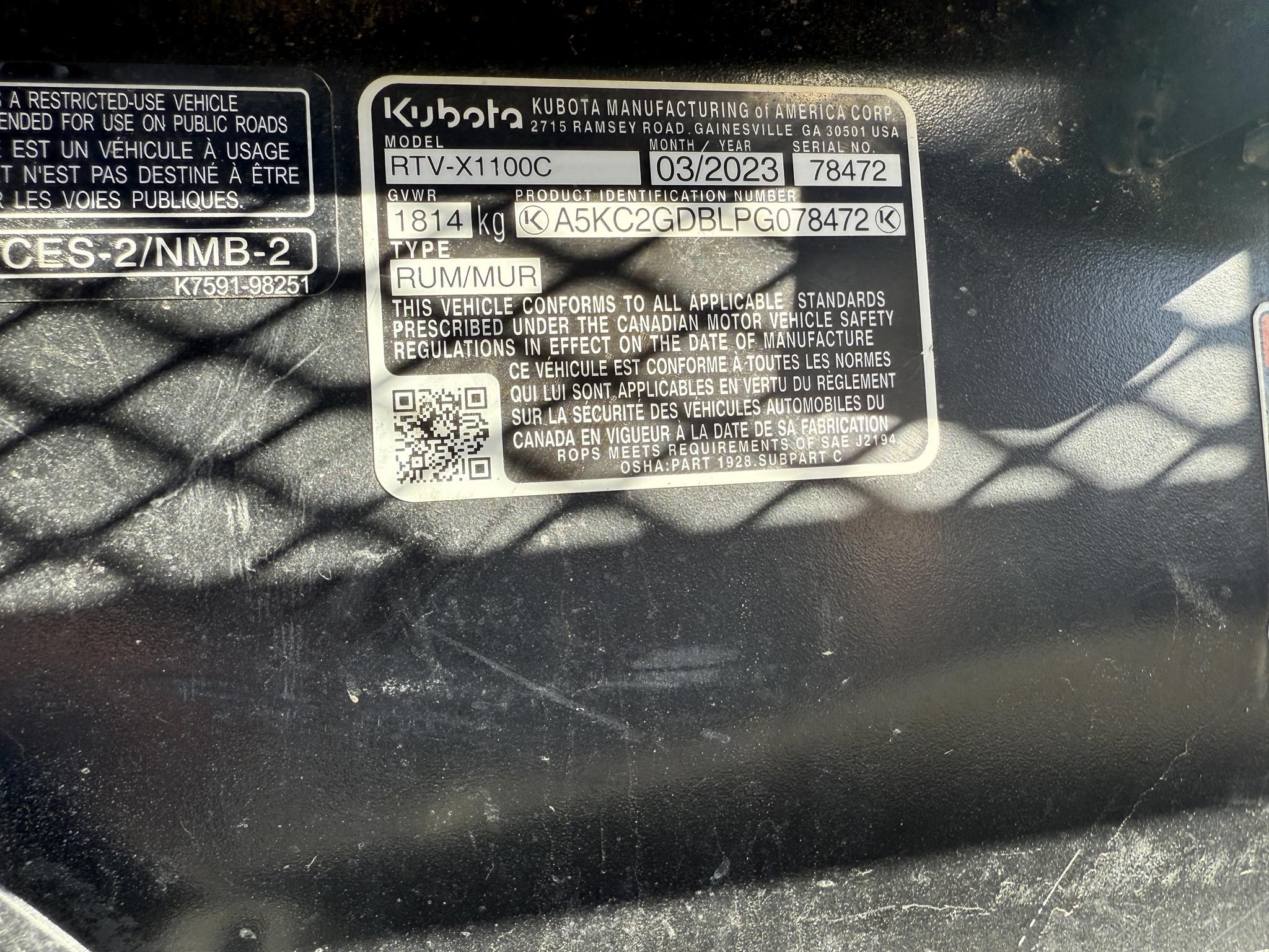 2023 Kubota RTV-X1100C