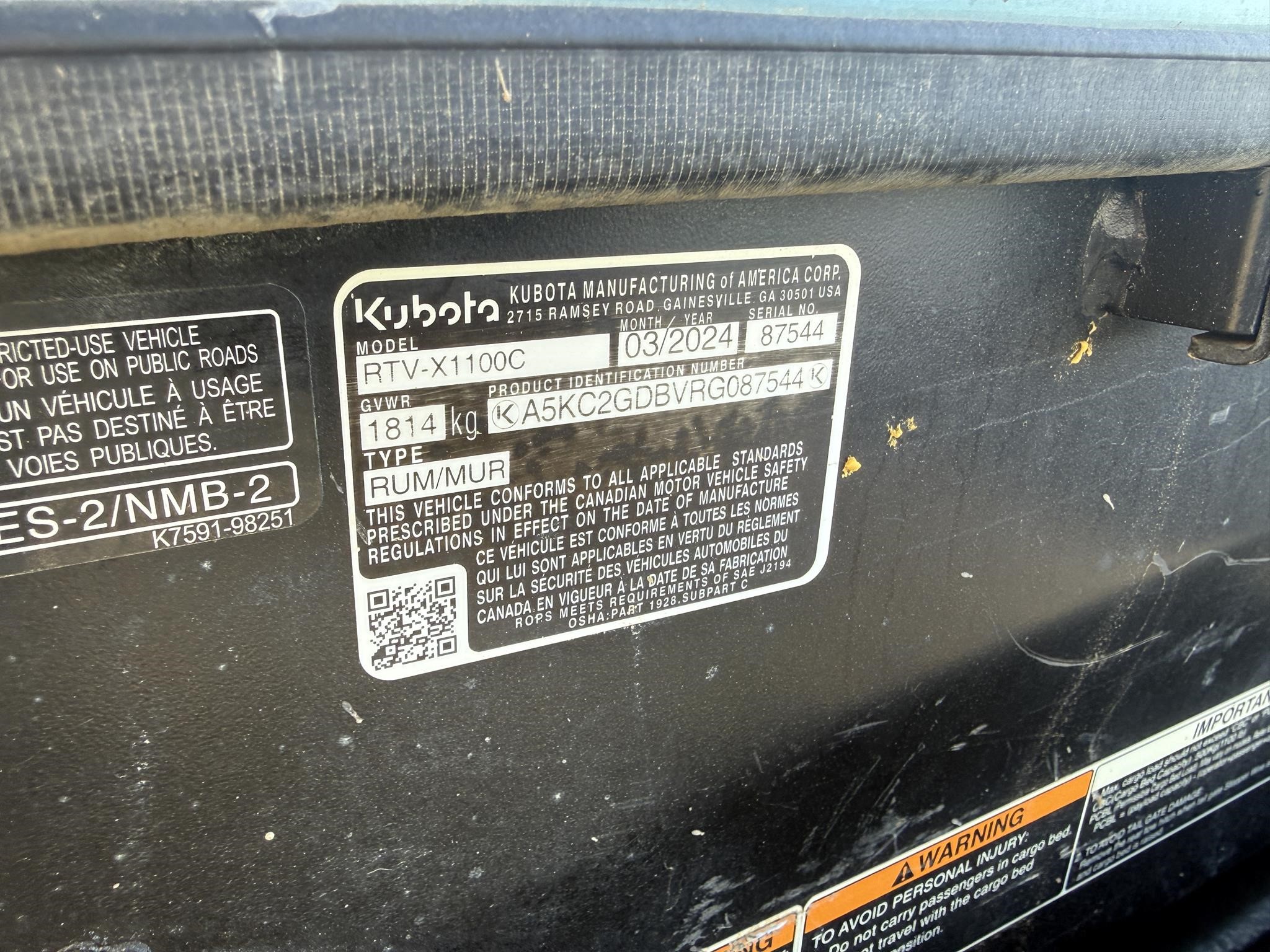 2024 Kubota RTV1100C