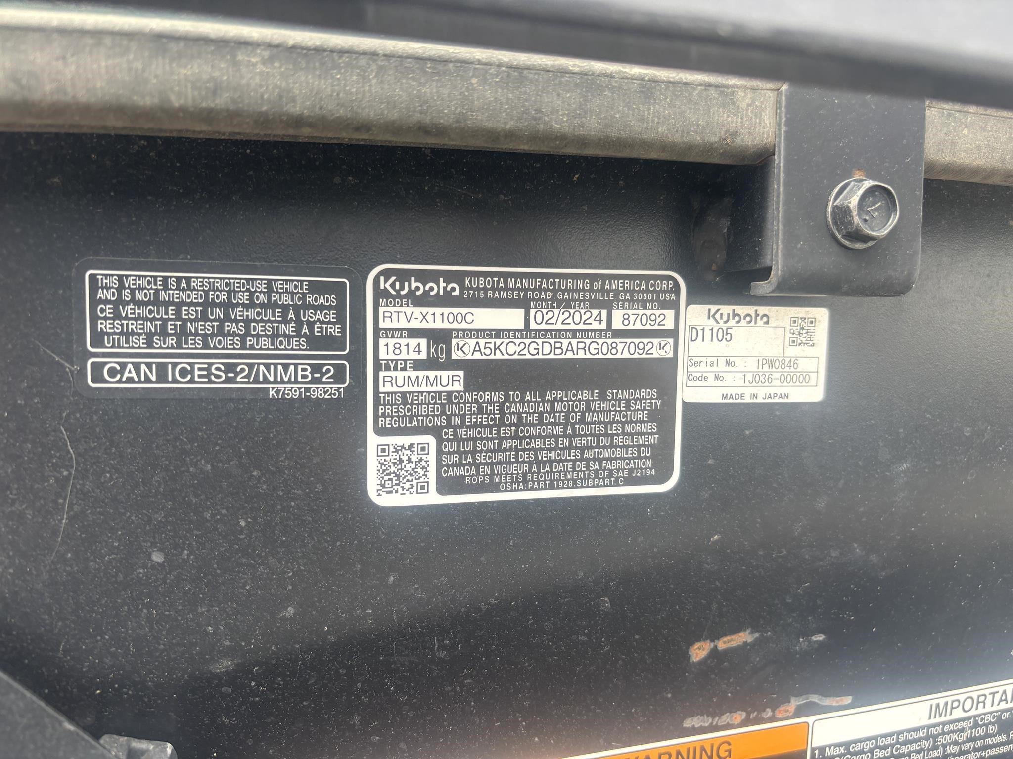 2024 Kubota RTV-X1100C